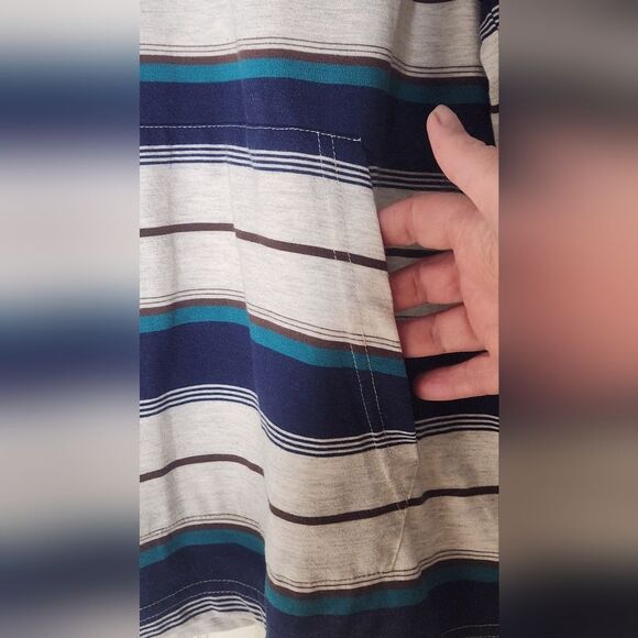 5i Apparel Blue Gray Lightweight Shirt Jacket with Nautical Stripes Men's Hoodie - Picture 6 of 7